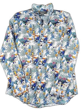 Paisley & Gray White Rainforest Print Slim Fit Button-Down Shirt Medium